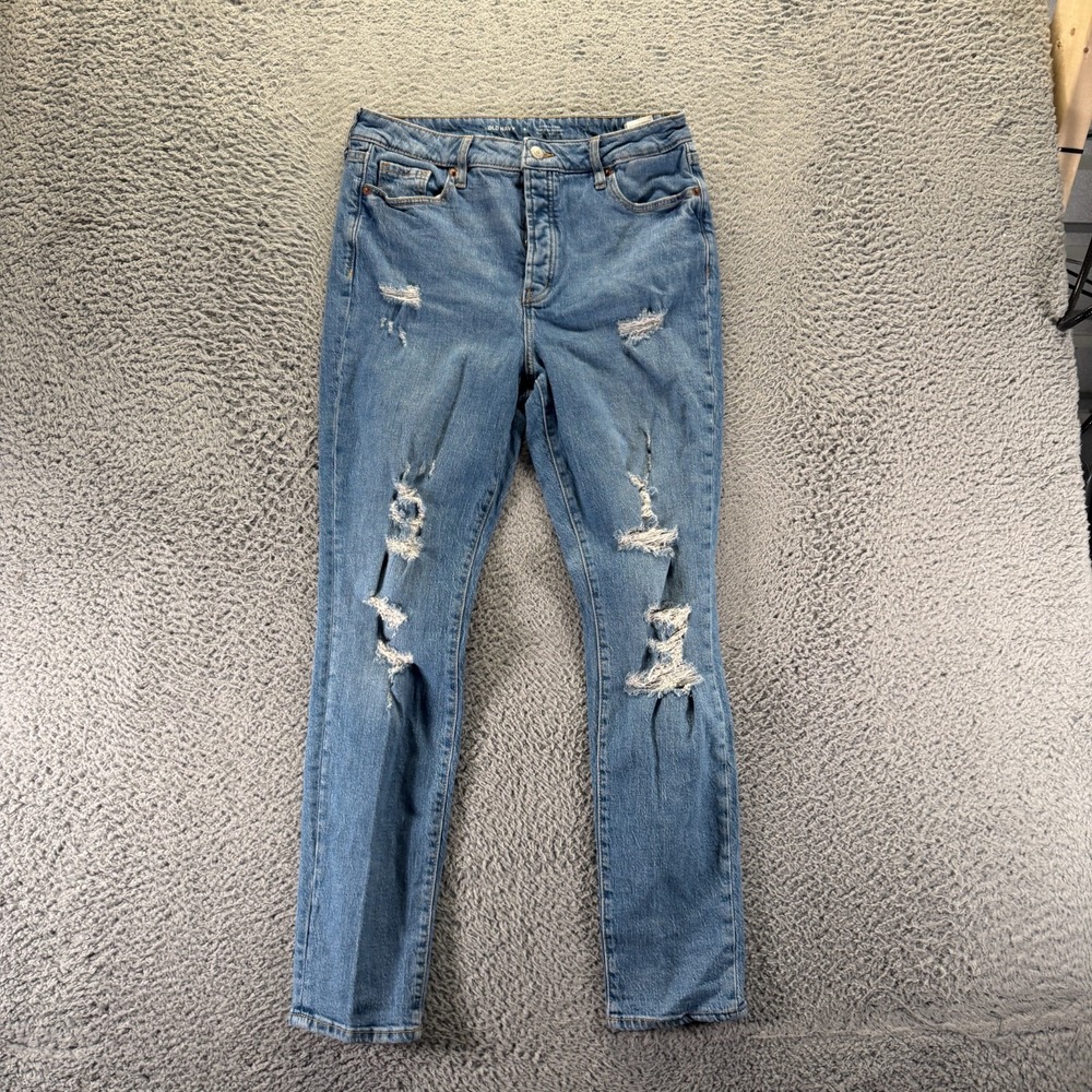 Old Navy Pop Icon Jeans Womens 6 Blue Cotton Denim Skinny Distressed Button-Fly